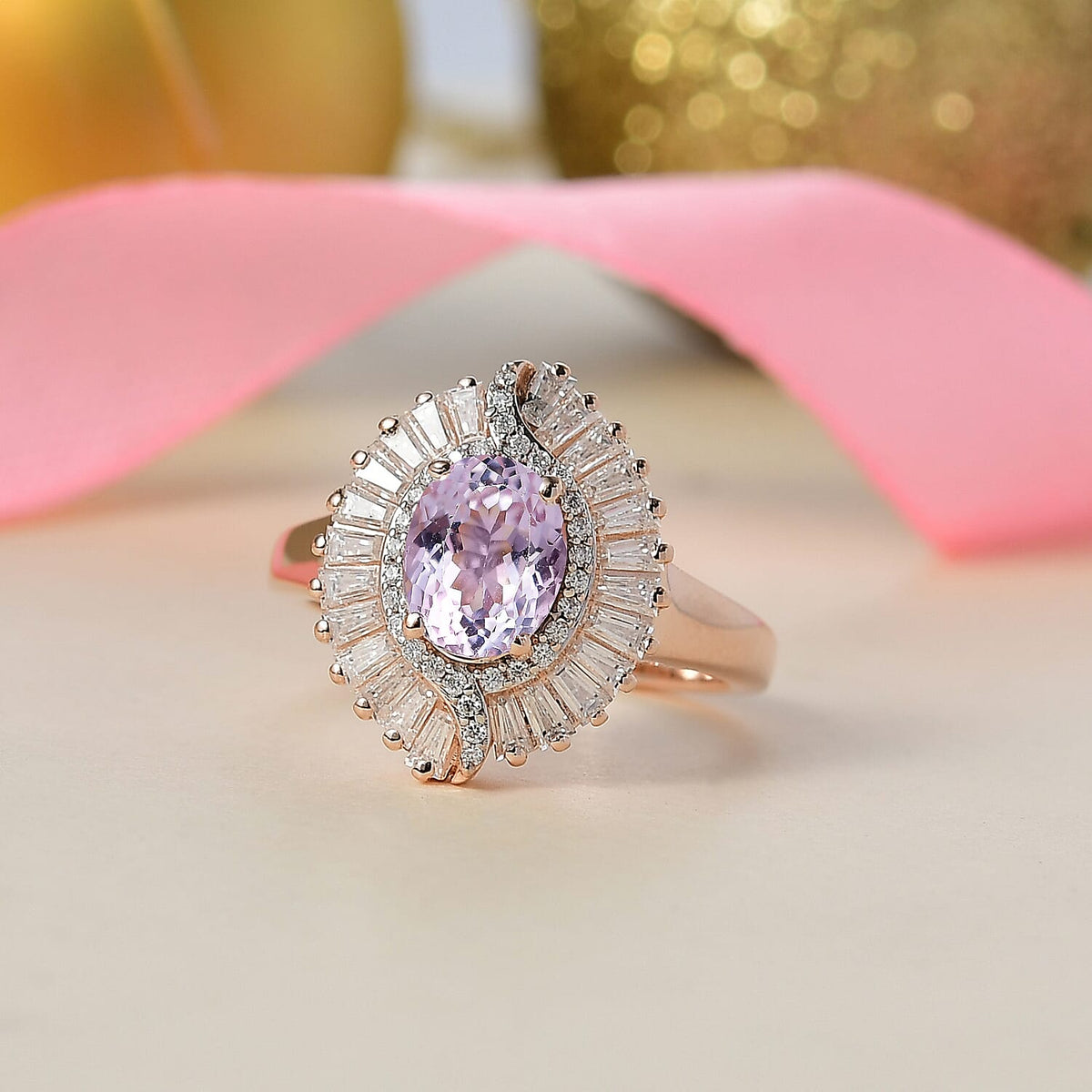 D'Joy Martha Rocha Kunzite, Moissanite Halo Ring in 18K Vermeil Rose Gold Plated Sterling Silver  2.49  Ct. 8251671 2