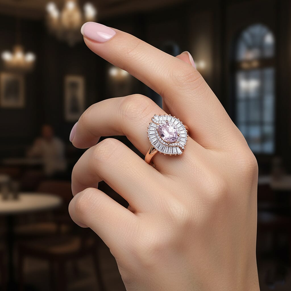 D'Joy Martha Rocha Kunzite, Moissanite Halo Ring in 18K Vermeil Rose Gold Plated Sterling Silver  2.49  Ct. 8251671 3