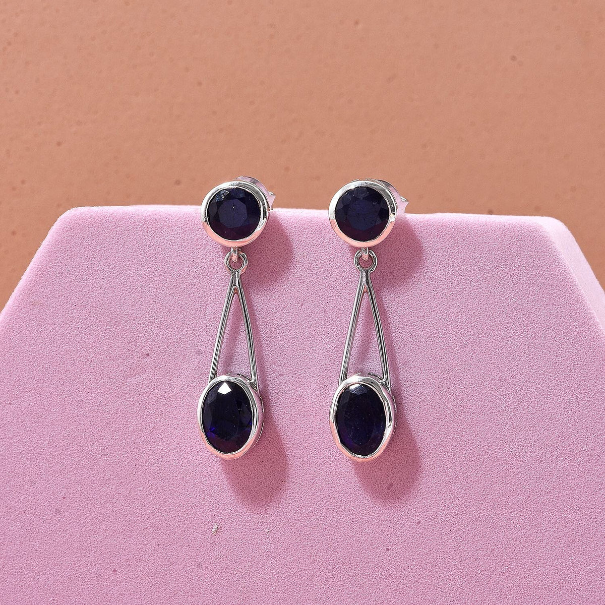 D'Joy Masoala Sapphire Earring in Rhodium Overlay Sterling Silver 4.17 Ct. 8282127 1