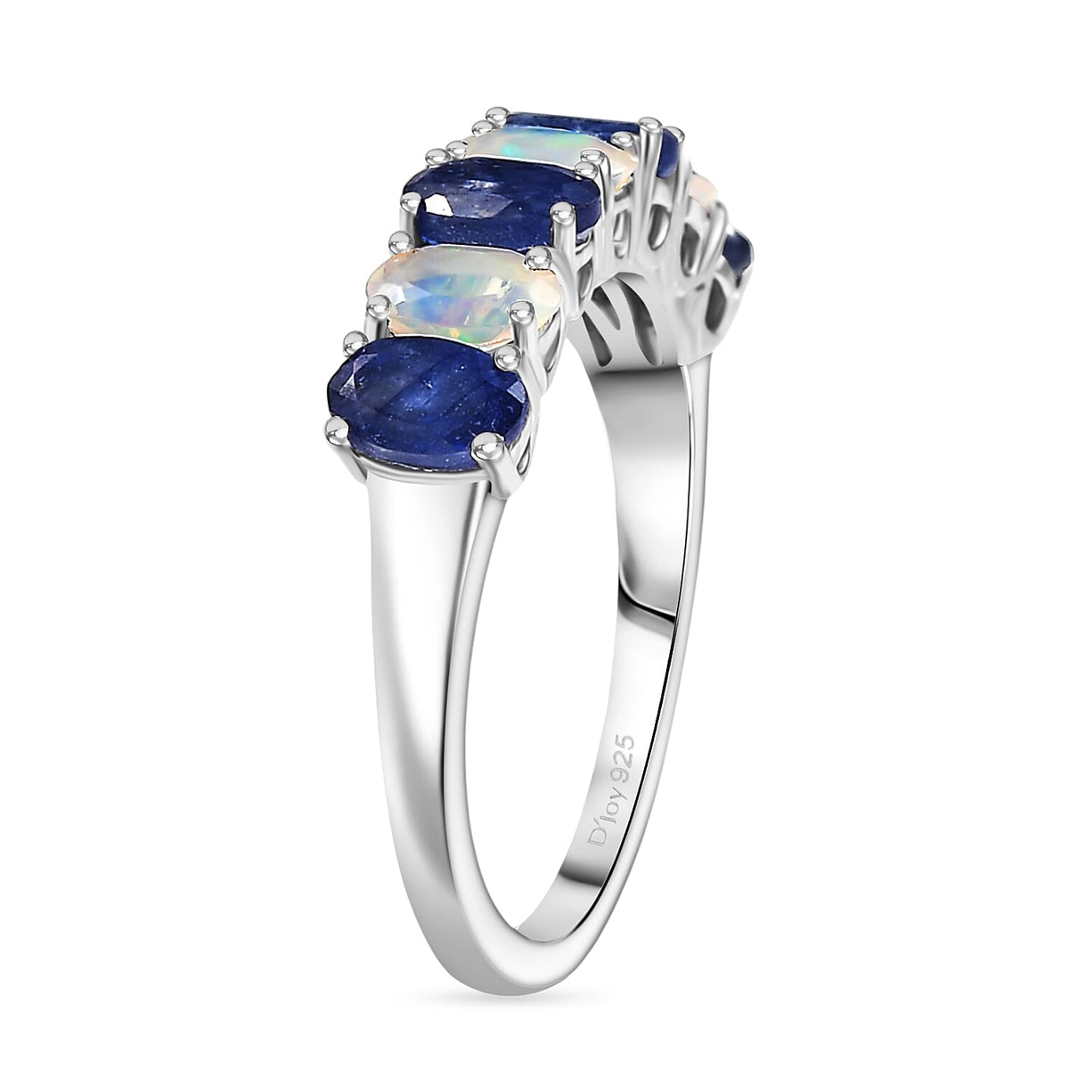 D'Joy Masoala Sapphire &amp; Ethiopian Opal 7 Stone Look Ring in Rhodium Overlay Sterling Silver 1.95 Ct. 8263154 4