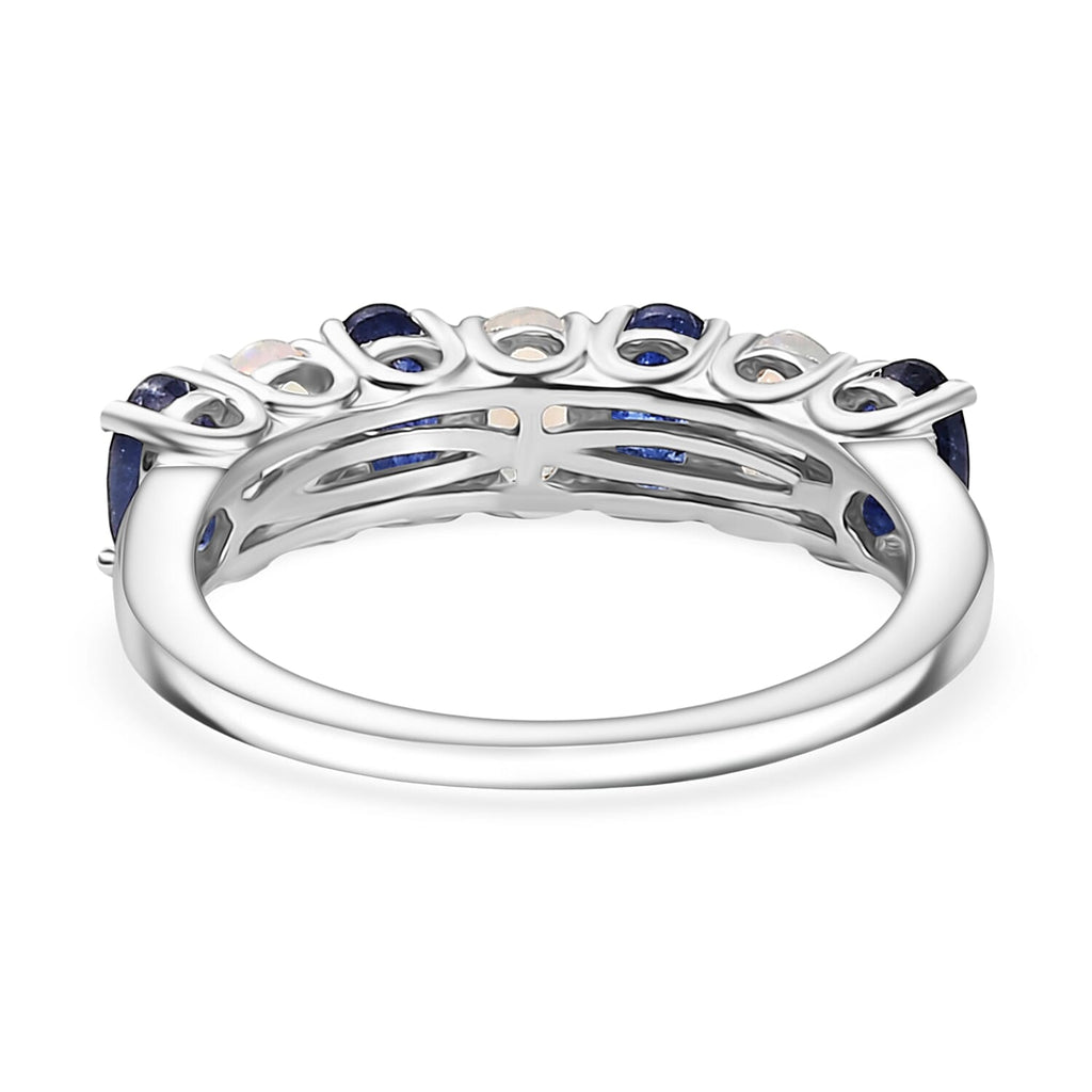 D'Joy Masoala Sapphire & Ethiopian Opal 7 Stone Look Ring in Rhodium Overlay Sterling Silver 1.95 Ct.