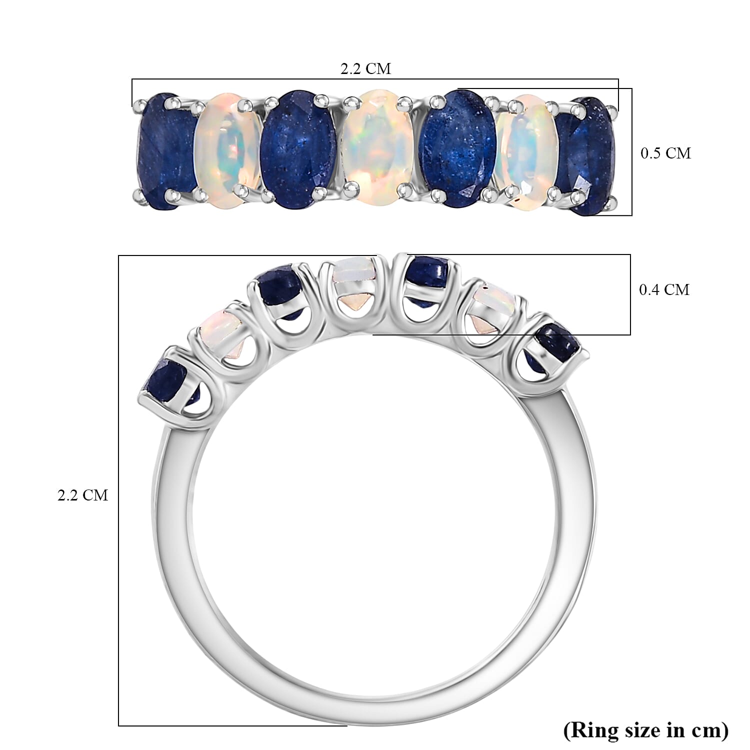 D'Joy Masoala Sapphire &amp; Ethiopian Opal 7 Stone Look Ring in Rhodium Overlay Sterling Silver 1.95 Ct. 8263154 6