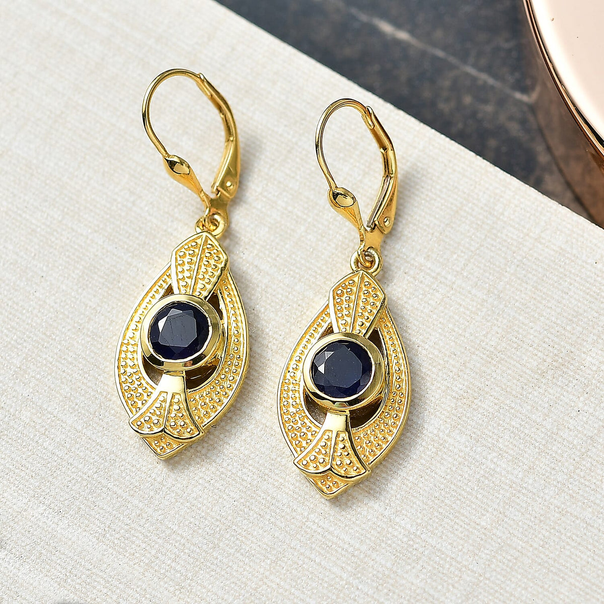 D'Joy Masoala Sapphire Solitaire Lever Back Earring in Yellow Gold Plated Sterling Silver 2.69 Ct. 8263261 2
