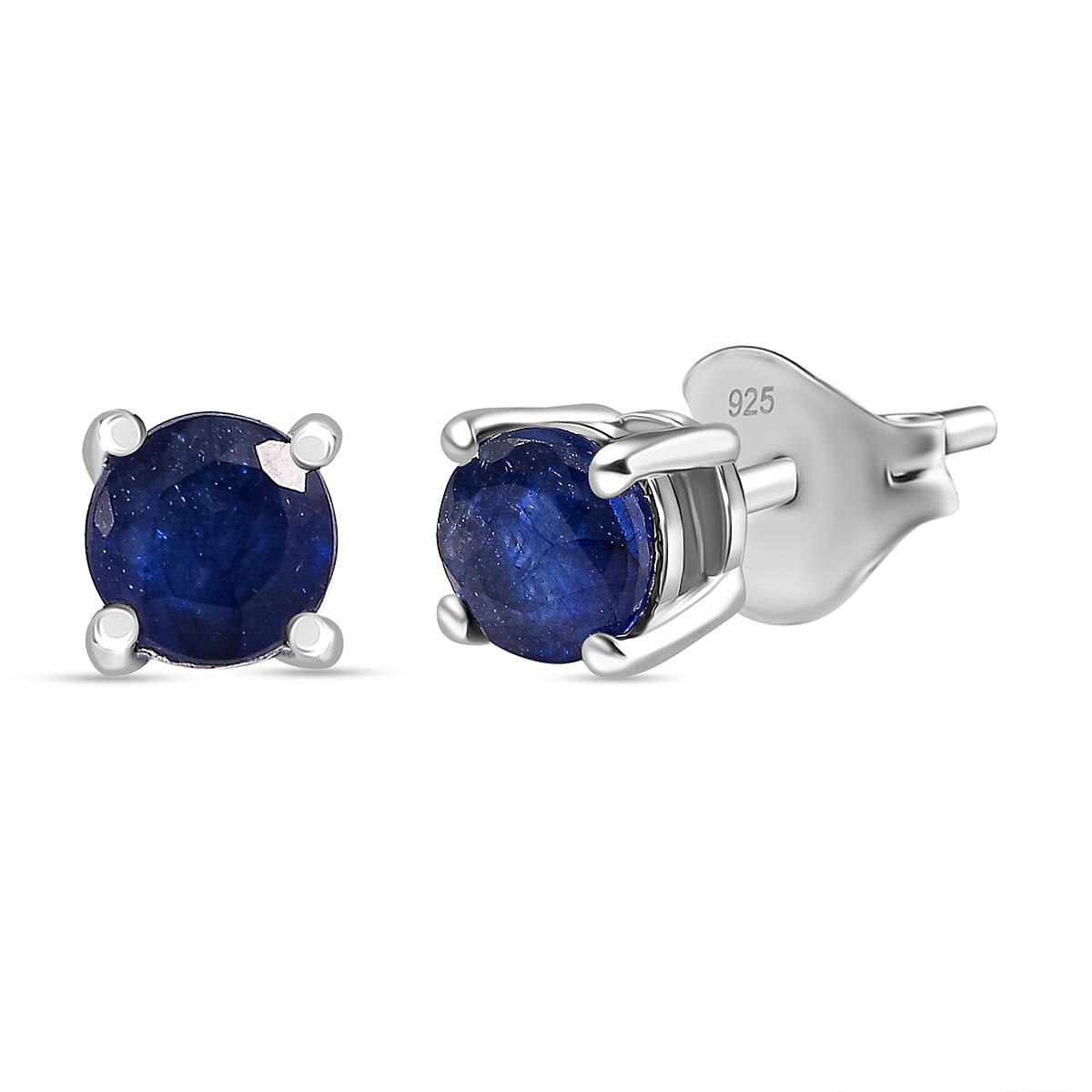D'Joy Masoala Sapphire Solitaire Stud Push Post Earring in Platinum Overlay Sterling Silver 1.54 Ct. 8263239 0