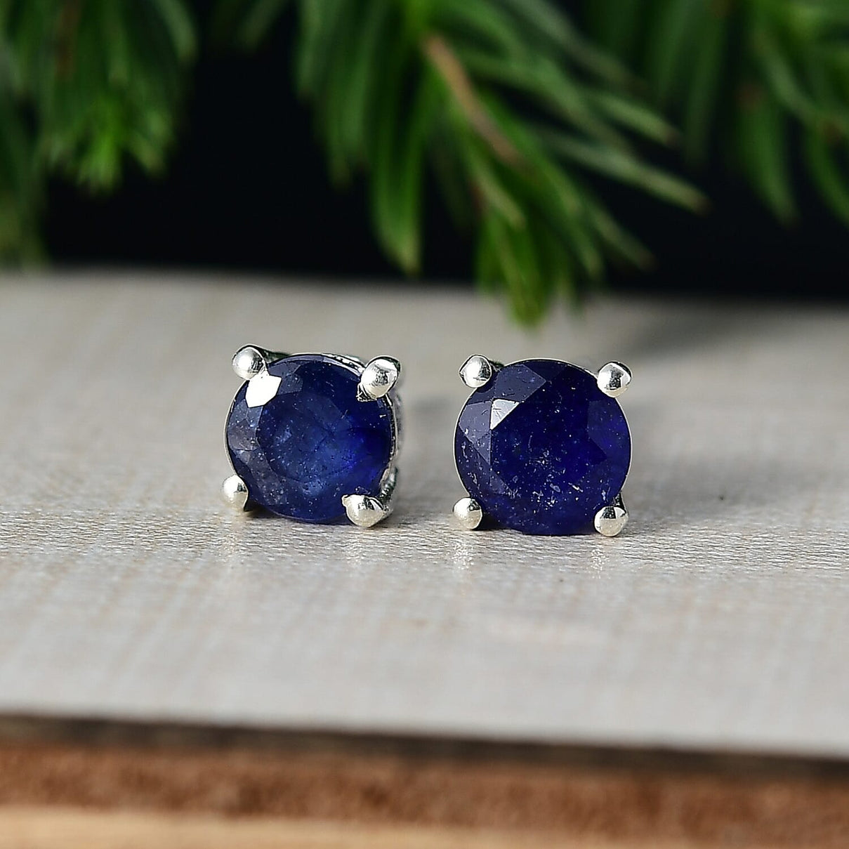 D'Joy Masoala Sapphire Solitaire Stud Push Post Earring in Platinum Overlay Sterling Silver 1.54 Ct. 8263239 2