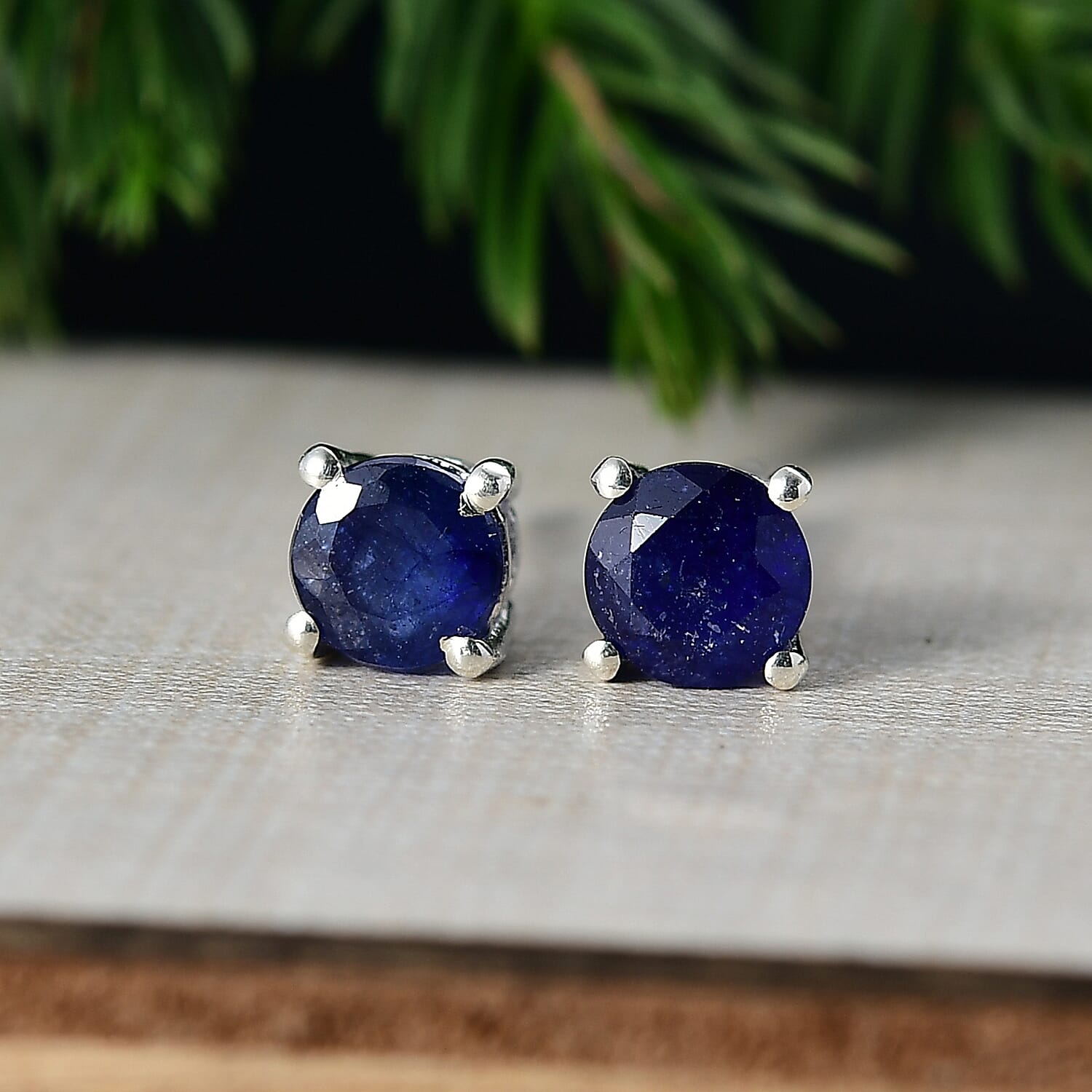 D'Joy Masoala Sapphire Solitaire Stud Push Post Earring in Platinum Overlay Sterling Silver 1.54 Ct. 8263239 2