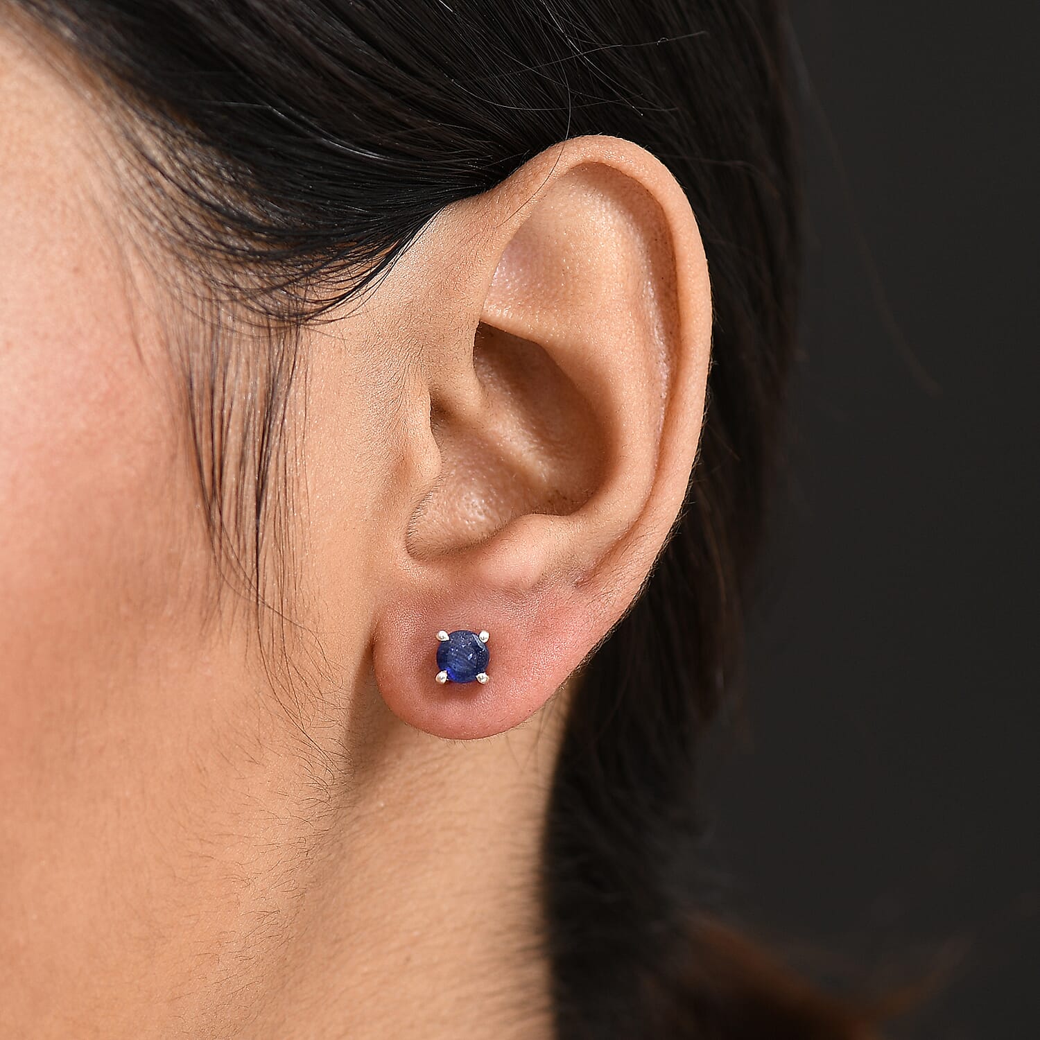 D'Joy Masoala Sapphire Solitaire Stud Push Post Earring in Platinum Overlay Sterling Silver 1.54 Ct. 8263239 3