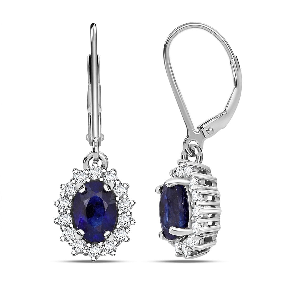 D'Joy Masoala Sapphire &amp; White Zircon Earring in Rhodium Overlay Sterling Silver 3.70 Ct. 8273289 0