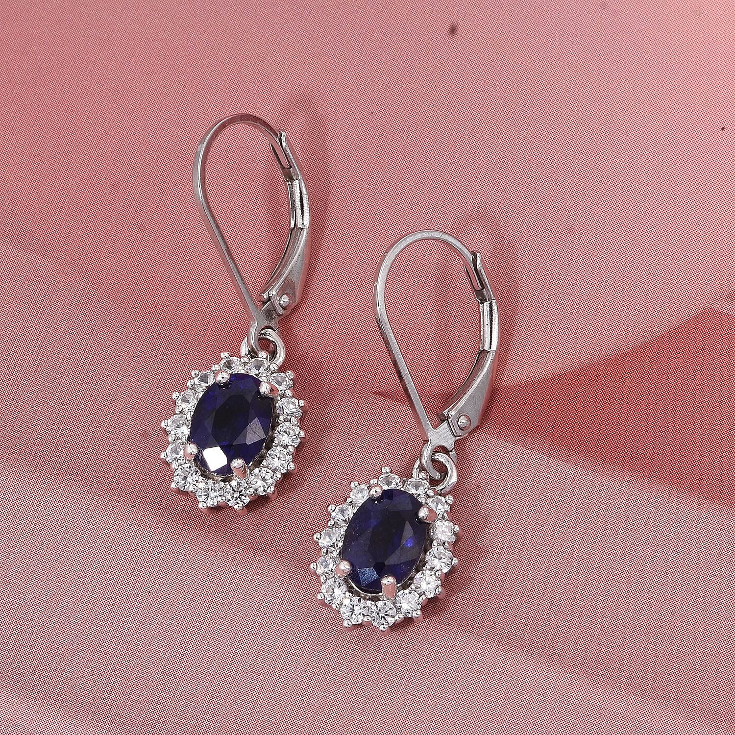 D'Joy Masoala Sapphire &amp; White Zircon Earring in Rhodium Overlay Sterling Silver 3.70 Ct. 8273289 1