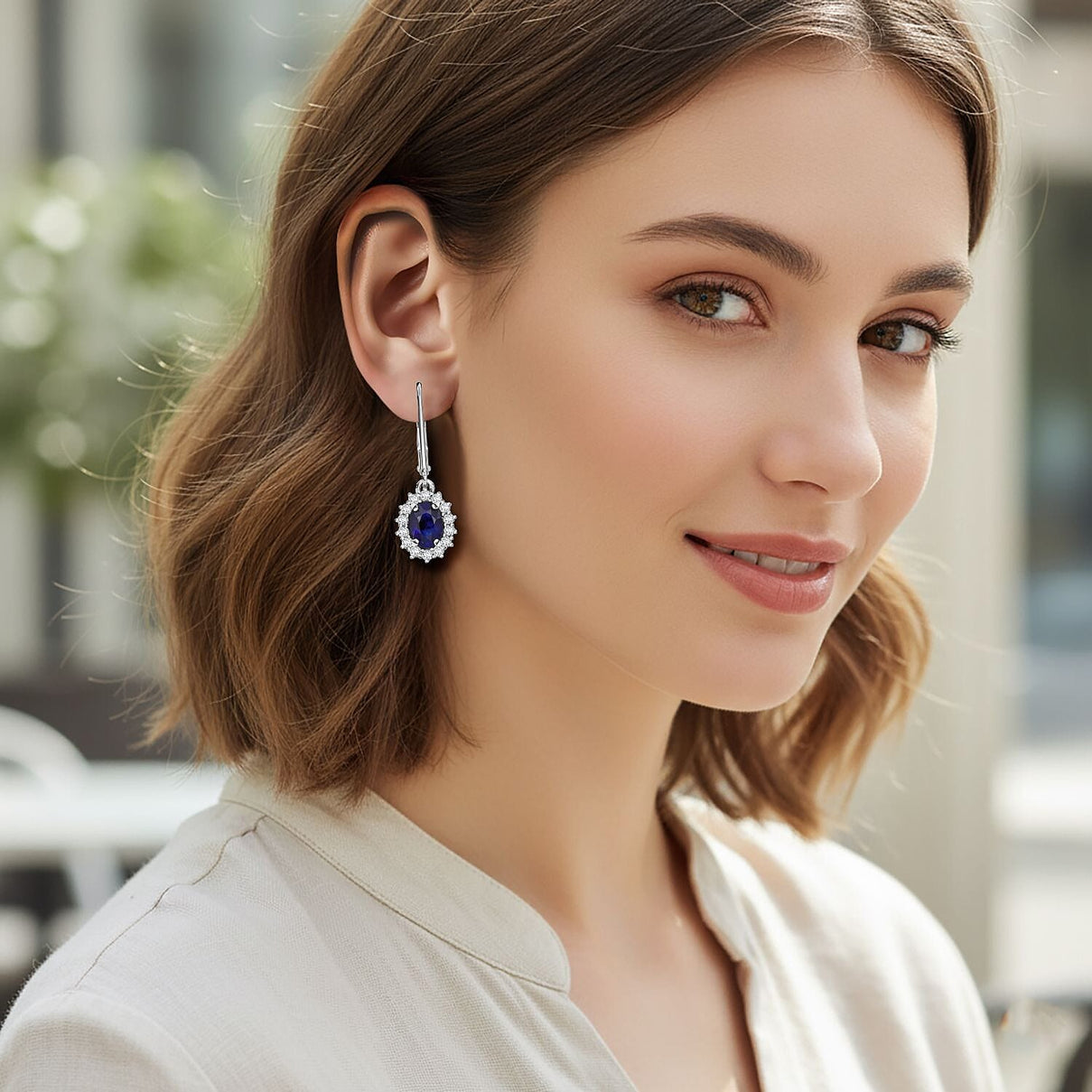 D'Joy Masoala Sapphire &amp; White Zircon Earring in Rhodium Overlay Sterling Silver 3.70 Ct. 8273289 2