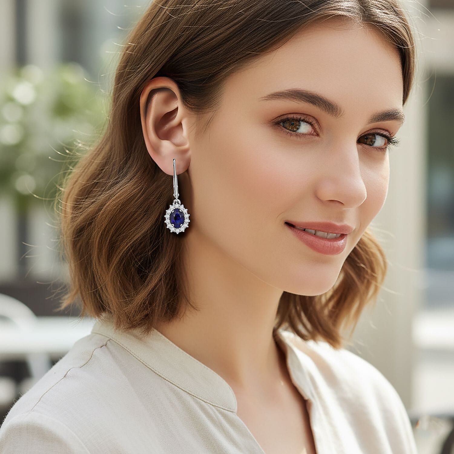 D'Joy Masoala Sapphire &amp; White Zircon Earring in Rhodium Overlay Sterling Silver 3.70 Ct. 8273289 2