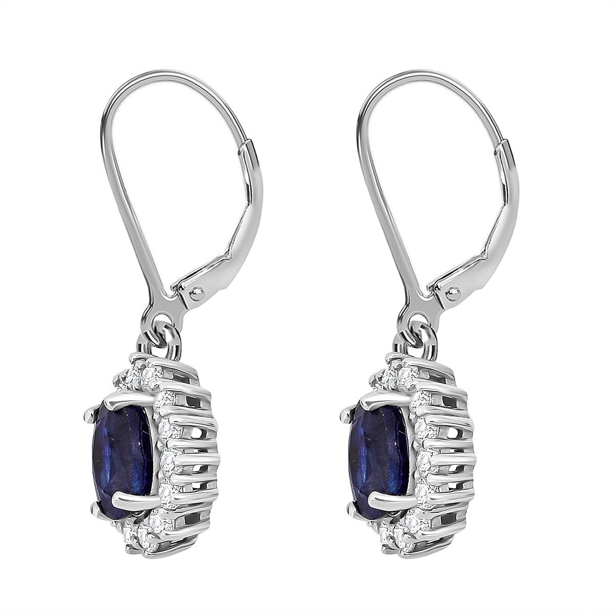 D'Joy Masoala Sapphire &amp; White Zircon Earring in Rhodium Overlay Sterling Silver 3.70 Ct. 8273289 3