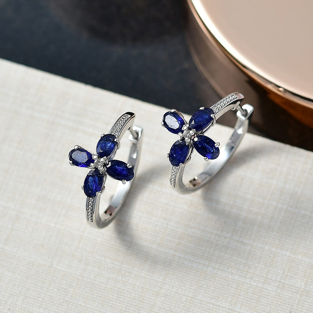 D'Joy Masoala Sapphire &amp; White Zircon Full Hoop Earring in Rhodium Overlay Sterling Silver 3.11 Ct. 8263336 2