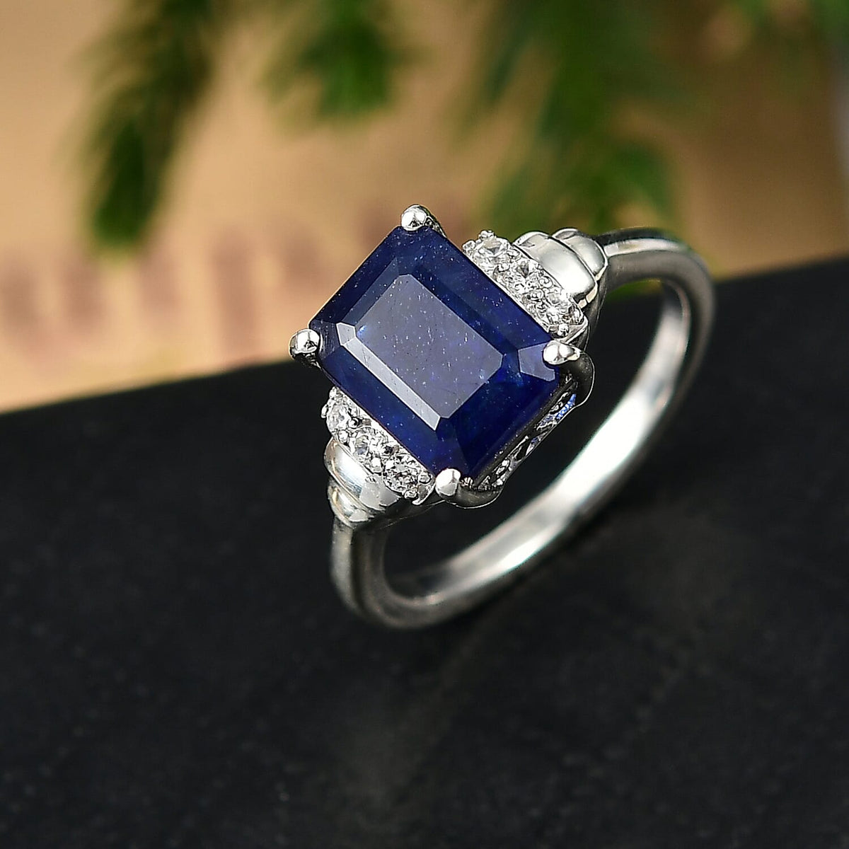 D'Joy Masoala Sapphire &amp; White Zircon Ring in Rhodium Overlay Sterling Silver 3.72 Ct. 8263163 1
