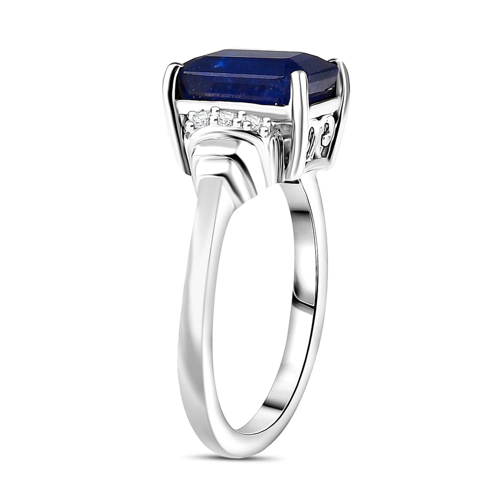 D'Joy Masoala Sapphire & White Zircon Ring in Rhodium Overlay Sterling Silver 3.72 Ct.