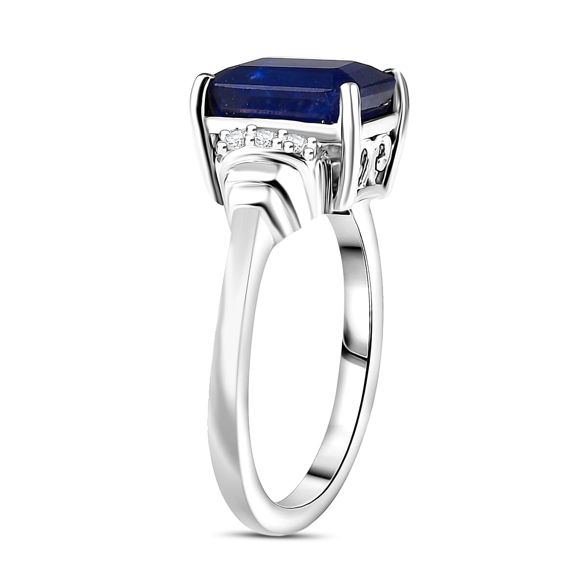 D'Joy Masoala Sapphire &amp; White Zircon Ring in Rhodium Overlay Sterling Silver 3.72 Ct. 8263163 3
