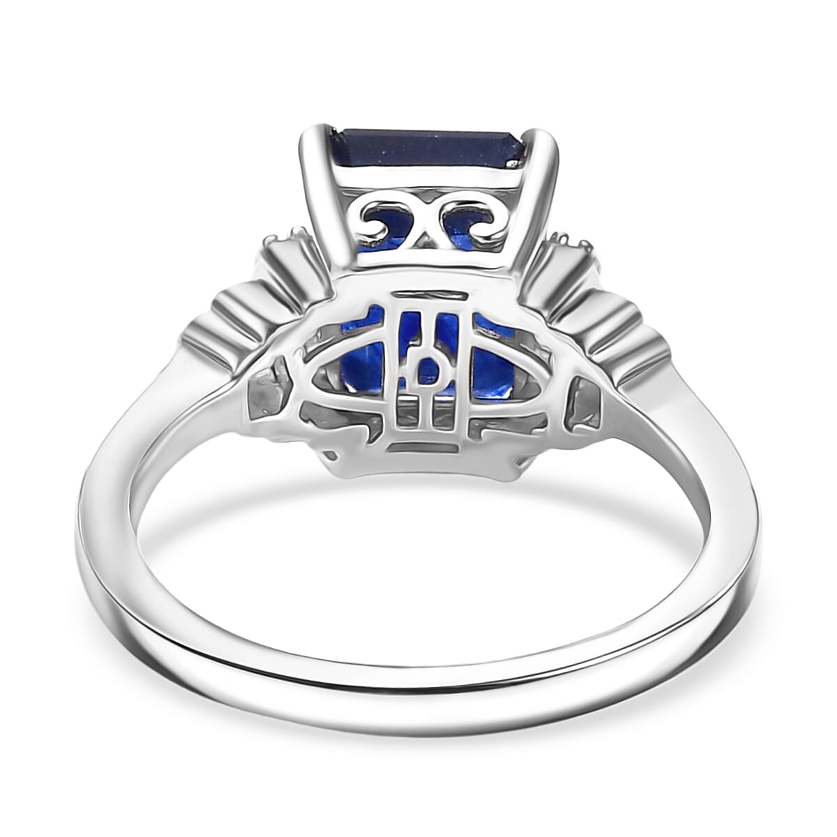 D'Joy Masoala Sapphire &amp; White Zircon Ring in Rhodium Overlay Sterling Silver 3.72 Ct. 8263163 4