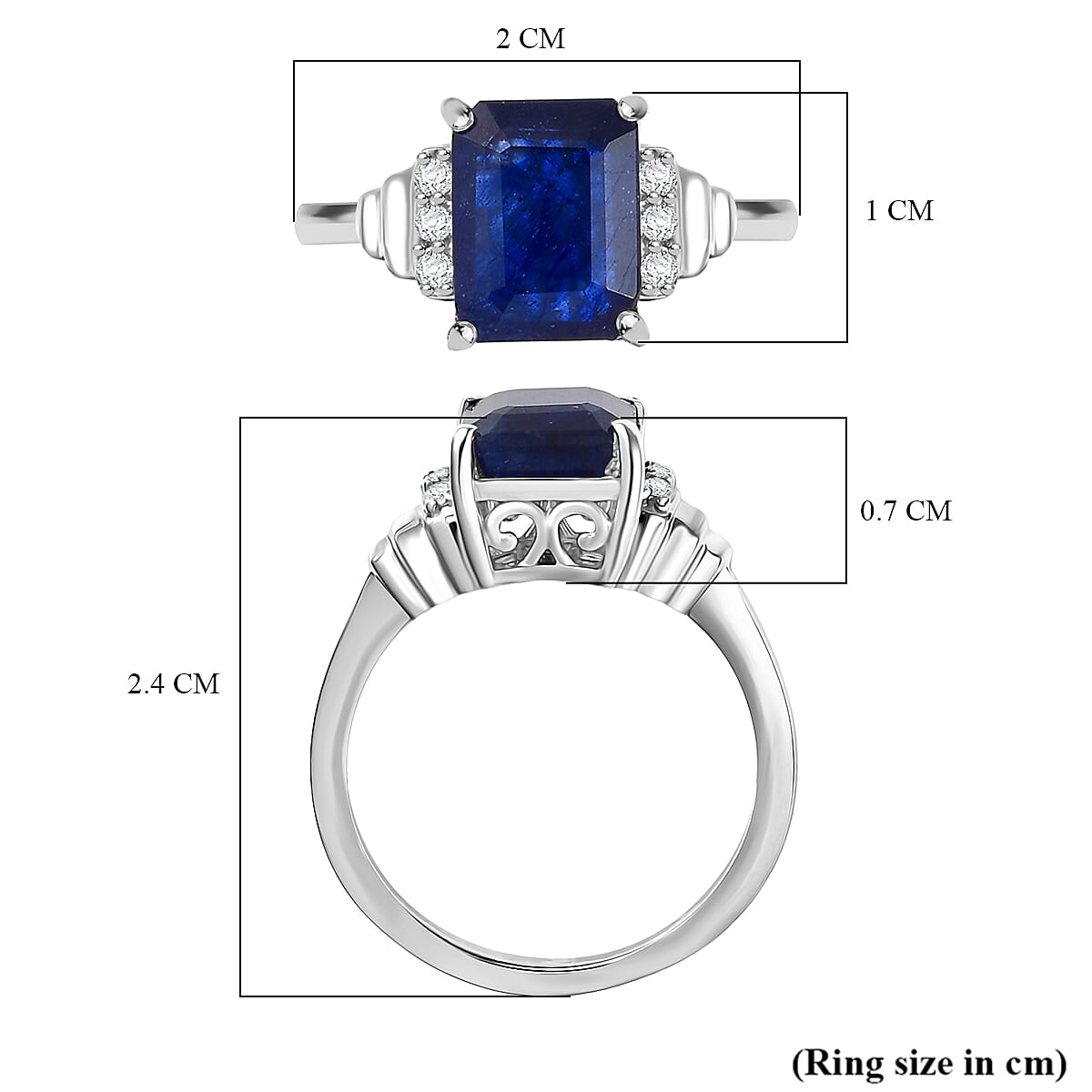 D'Joy Masoala Sapphire &amp; White Zircon Ring in Rhodium Overlay Sterling Silver 3.72 Ct. 8263163 5