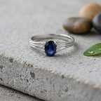 D'Joy Masoala Sapphire & White Zircon Ring in Rhodium Overlay Sterling Silver 1.40 Ct.