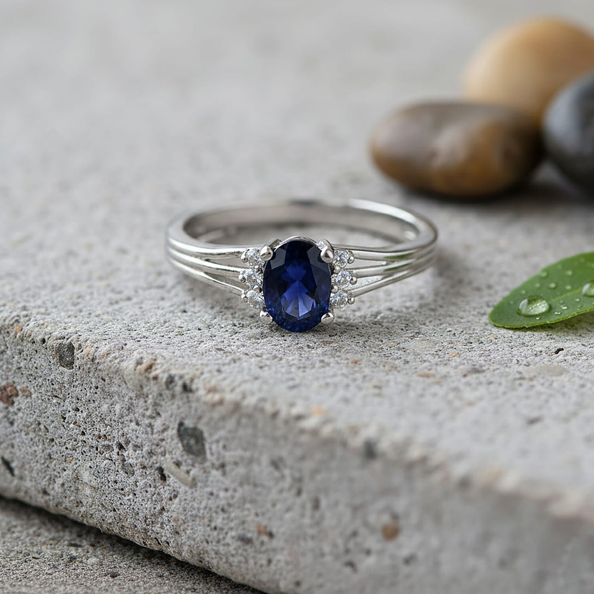 D'Joy Masoala Sapphire &amp; White Zircon Ring in Rhodium Overlay Sterling Silver 1.40 Ct. 8273017 1