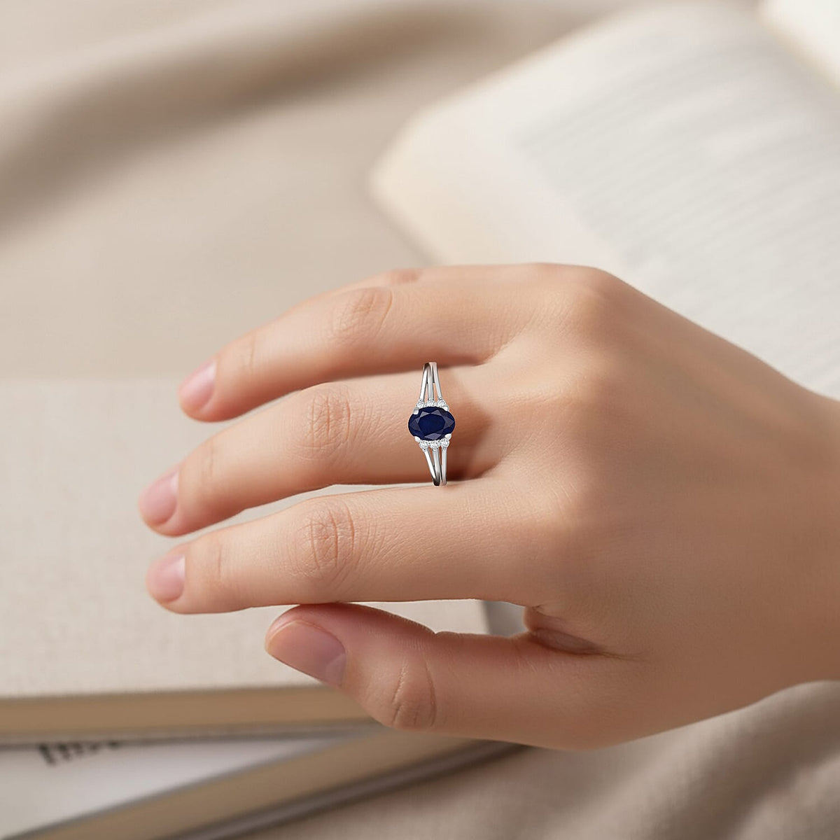 D'Joy Masoala Sapphire &amp; White Zircon Ring in Rhodium Overlay Sterling Silver 1.40 Ct. 8273017 2