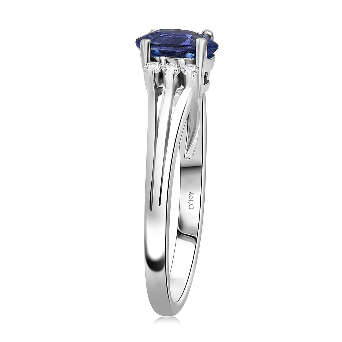 D'Joy Masoala Sapphire &amp; White Zircon Ring in Rhodium Overlay Sterling Silver 1.40 Ct. 8273017 3