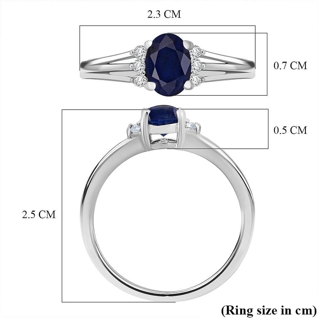 D'Joy Masoala Sapphire & White Zircon Ring in Rhodium Overlay Sterling Silver 1.40 Ct.