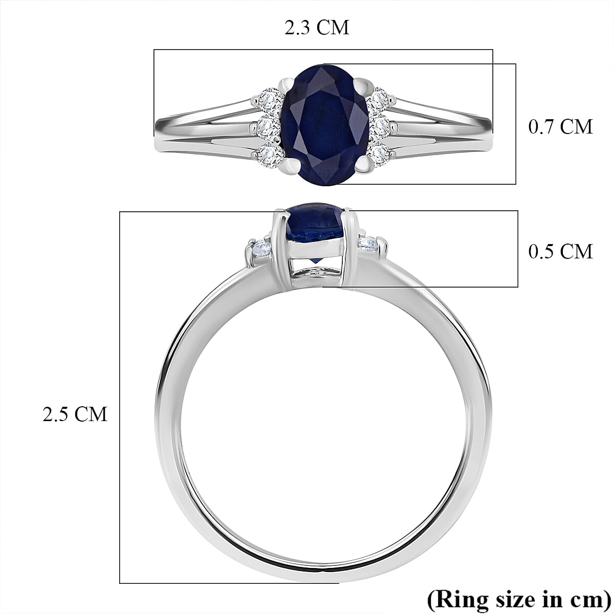 D'Joy Masoala Sapphire &amp; White Zircon Ring in Rhodium Overlay Sterling Silver 1.40 Ct. 8273017 5