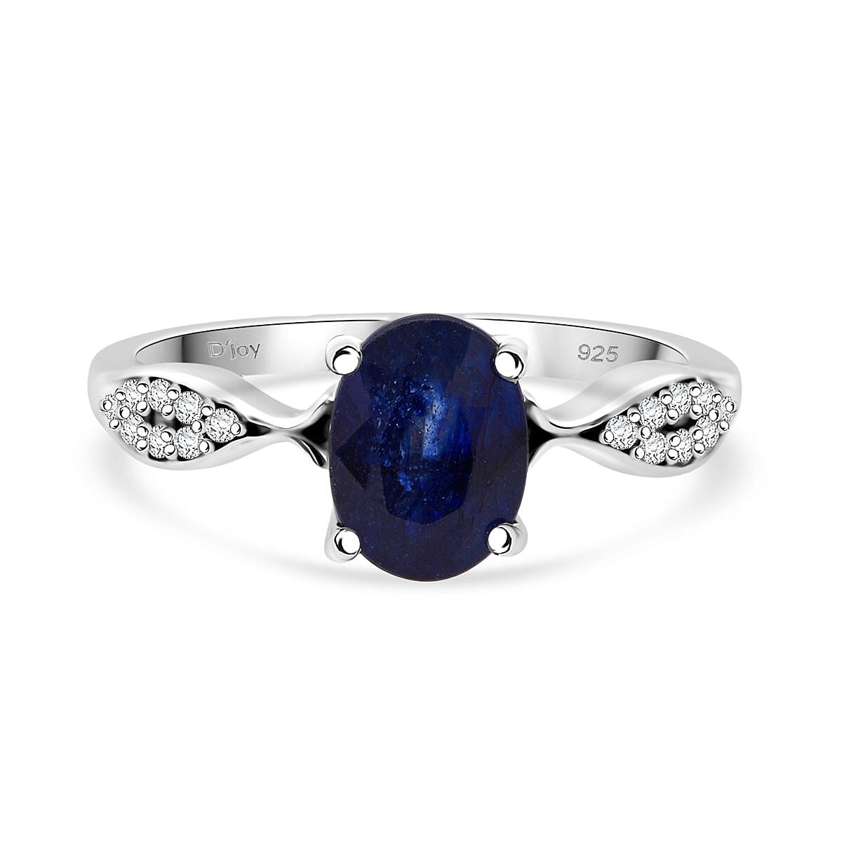 D'Joy Masoala Sapphire &amp; White Zircon Ring in Rhodium Overlay Sterling Silver 2.04 Ct. 8273040 0