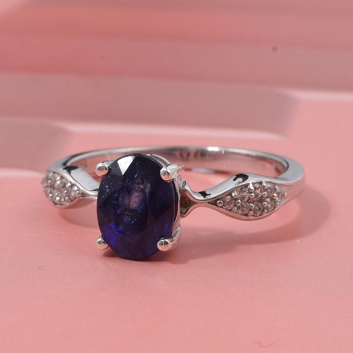 D'Joy Masoala Sapphire &amp; White Zircon Ring in Rhodium Overlay Sterling Silver 2.04 Ct. 8273040 1