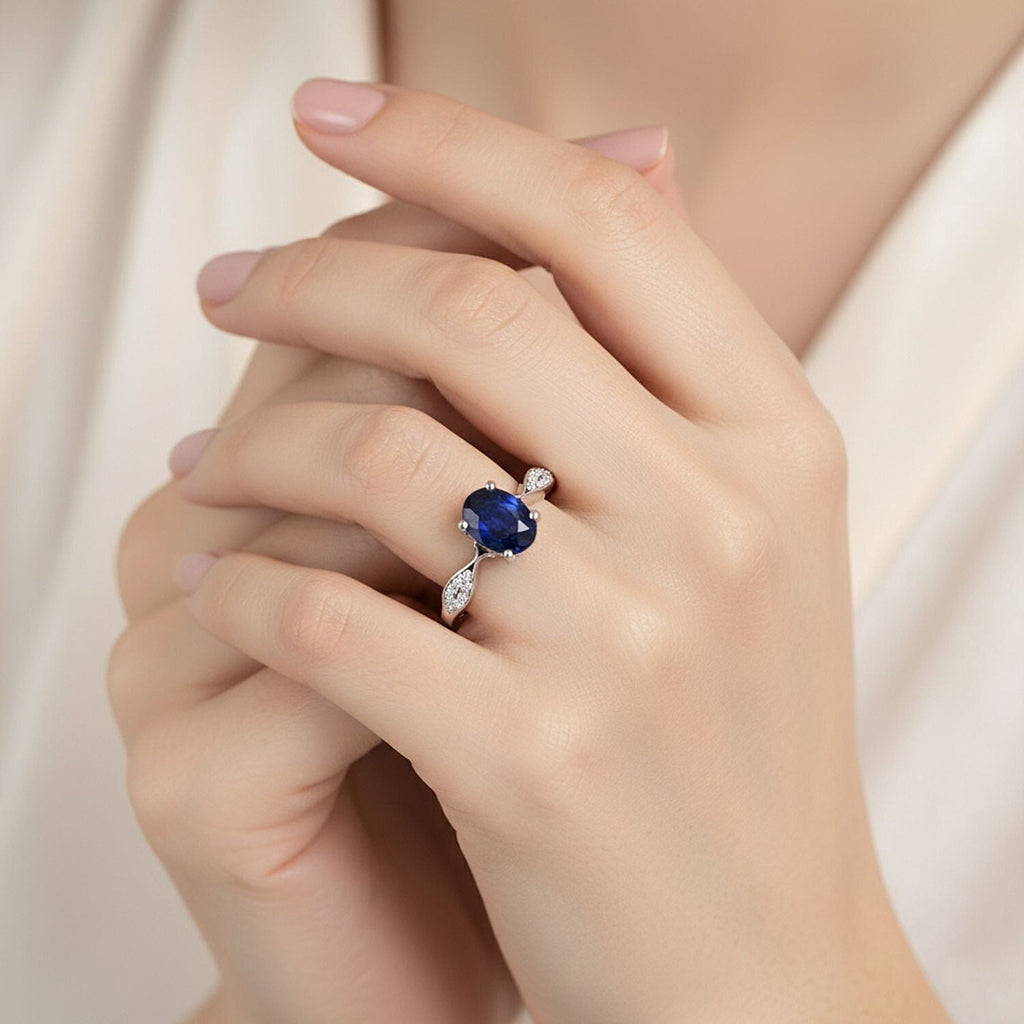 D'Joy Masoala Sapphire & White Zircon Ring in Rhodium Overlay Sterling Silver 2.04 Ct.