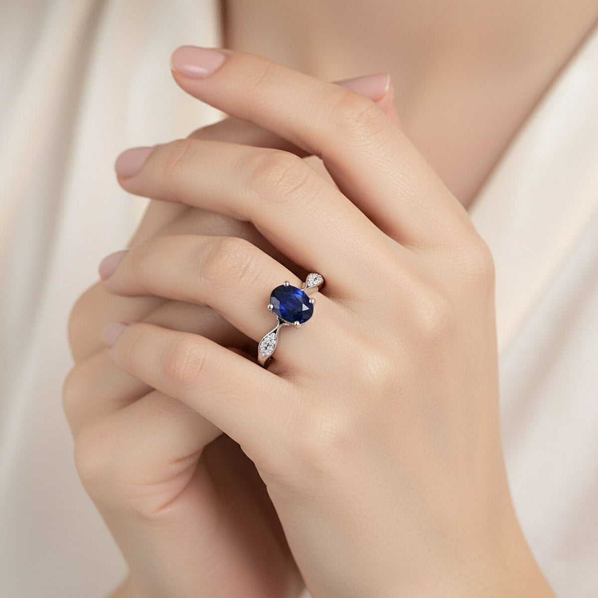 D'Joy Masoala Sapphire &amp; White Zircon Ring in Rhodium Overlay Sterling Silver 2.04 Ct. 8273040 2