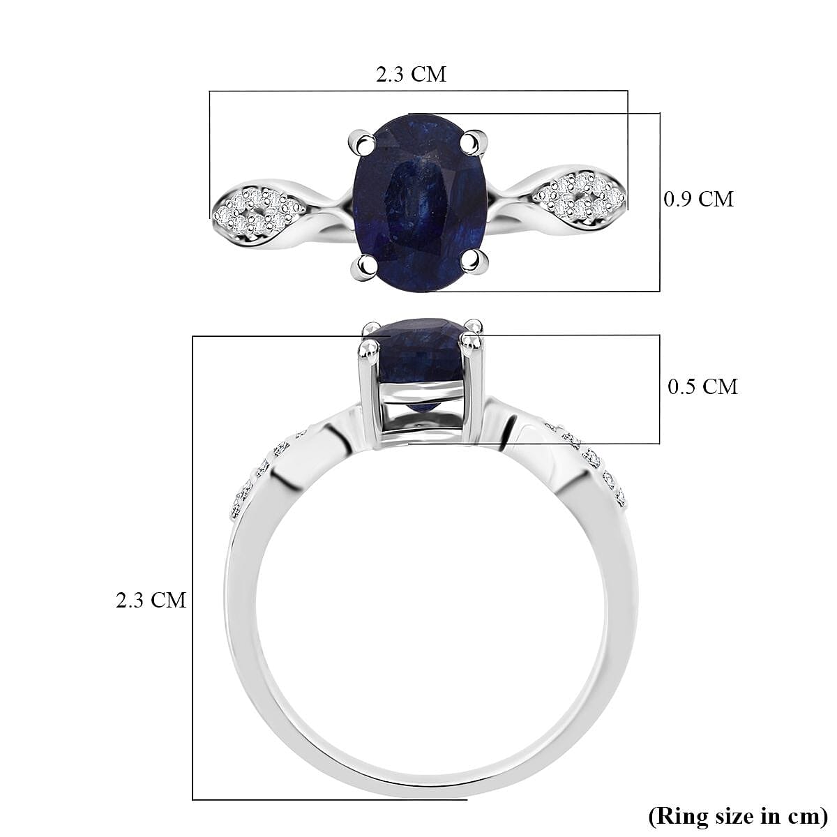 D'Joy Masoala Sapphire &amp; White Zircon Ring in Rhodium Overlay Sterling Silver 2.04 Ct. 8273040 5