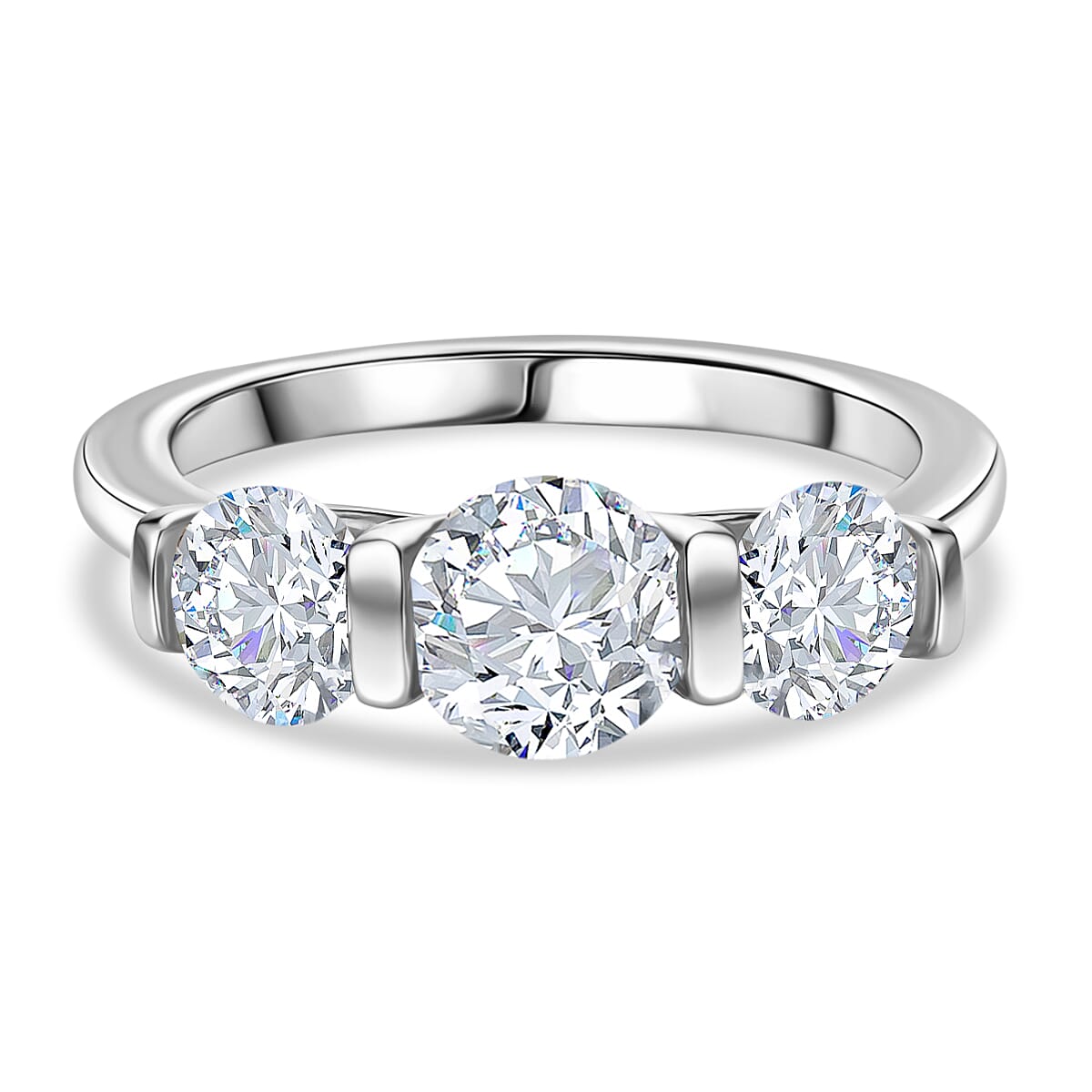D'Joy Moissanite Trilogy Ring in Platinum Overlay Sterling Silver 1.71 Ct. 8421896 0