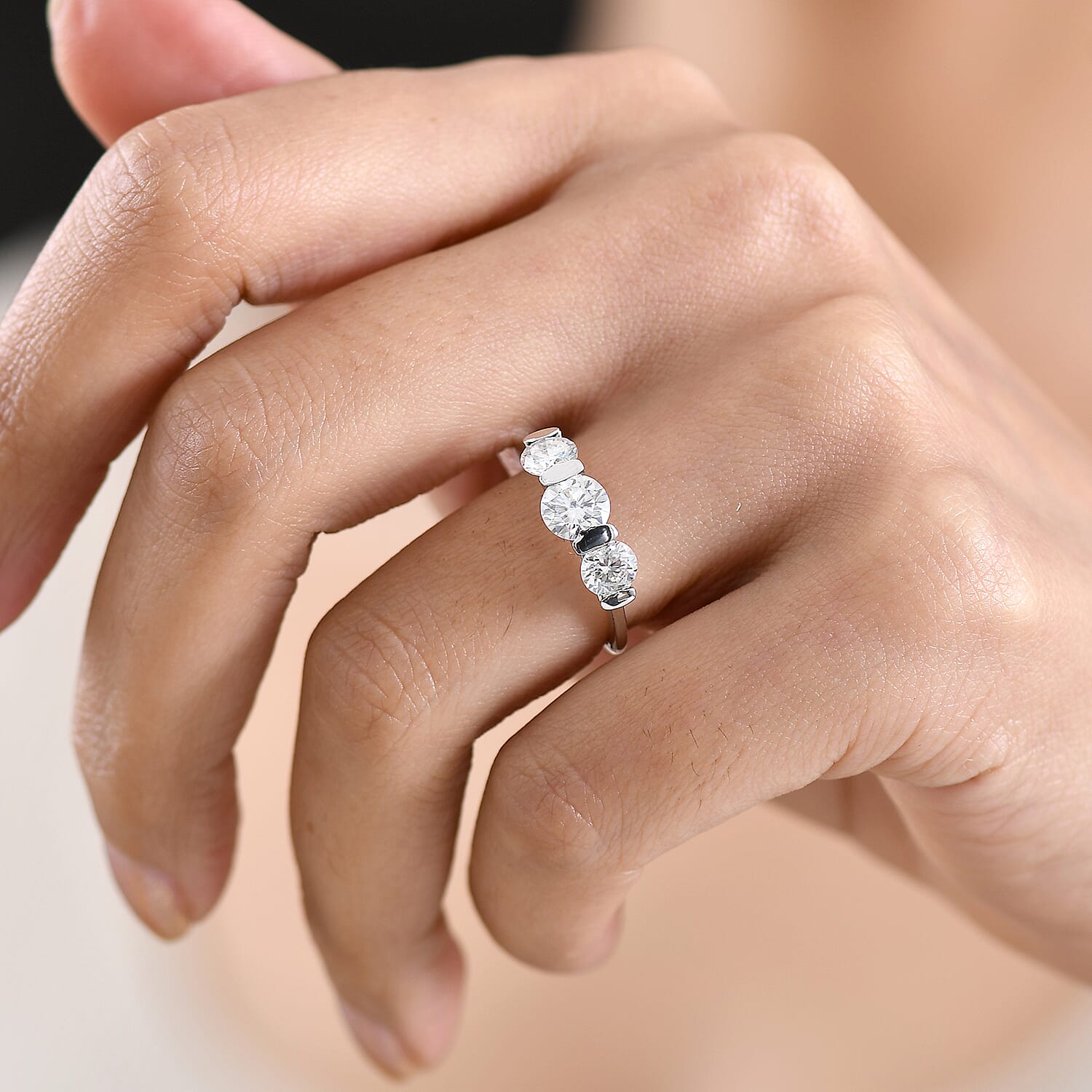 D'Joy Moissanite Trilogy Ring in Platinum Overlay Sterling Silver 1.71 Ct. 8421896 2