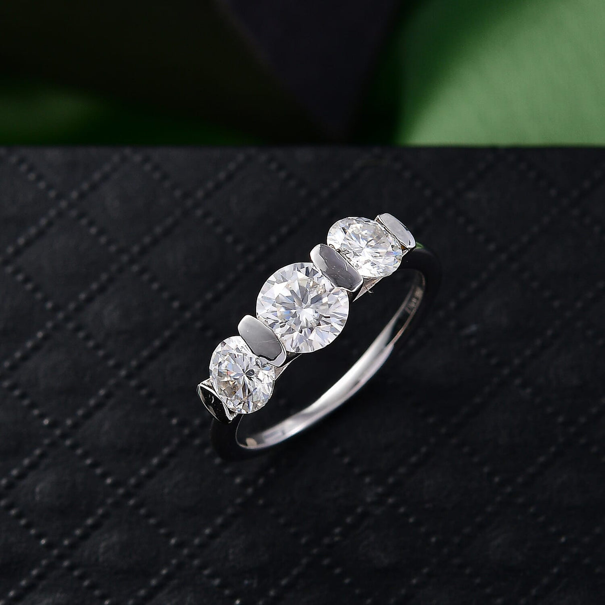 D'Joy Moissanite Trilogy Ring in Platinum Overlay Sterling Silver 1.71 Ct. 8421896 3