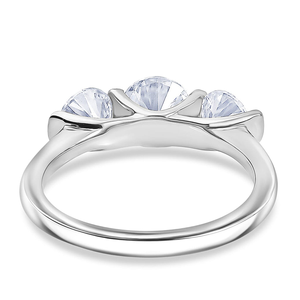 D'Joy Moissanite Trilogy Ring in Platinum Overlay Sterling Silver 1.71 Ct.