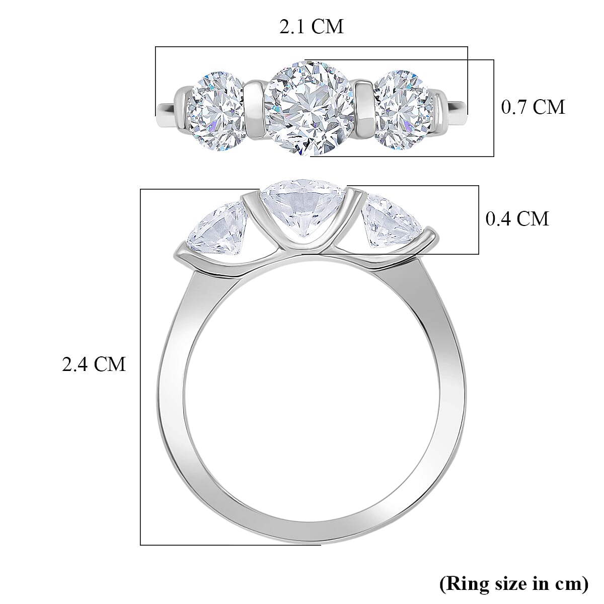 D'Joy Moissanite Trilogy Ring in Platinum Overlay Sterling Silver 1.71 Ct. 8421896 6