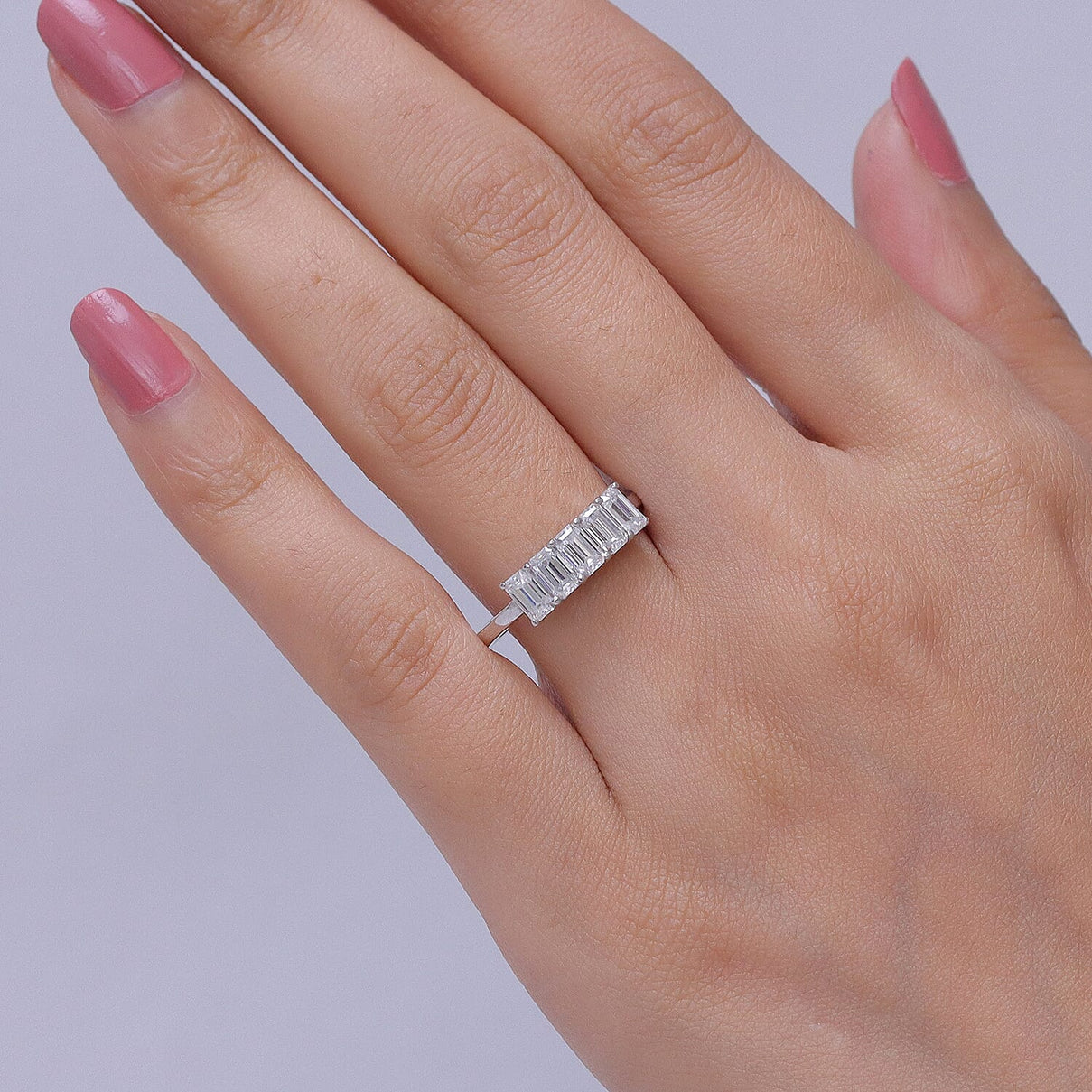 D'Joy - Moissanite 5 Stone Ring in Platinum Overlay Sterling Silver  1.37 Ct. V32533123 2