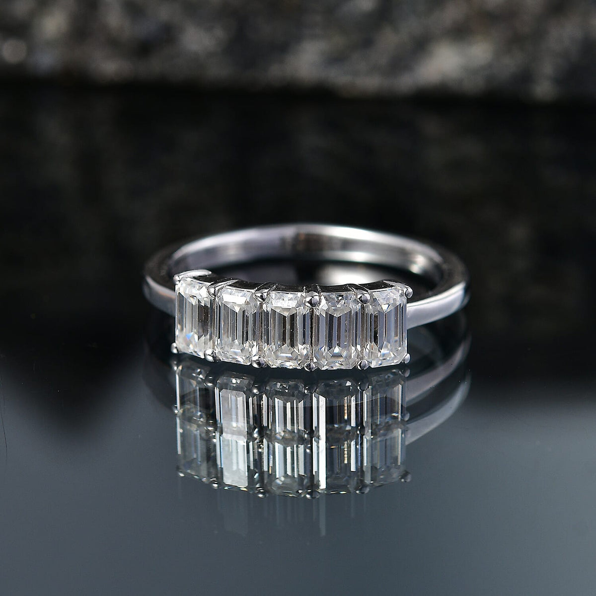 D'Joy - Moissanite 5 Stone Ring in Platinum Overlay Sterling Silver  1.37 Ct. V32533123 3