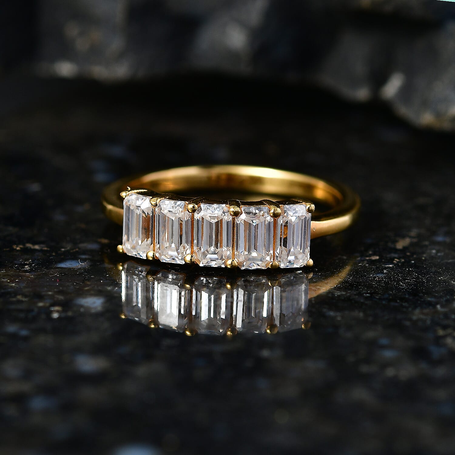 D'Joy - Moissanite 5 Stone Ring in Yellow Gold Plated Sterling Silver  1.37 Ct. 8547771 3