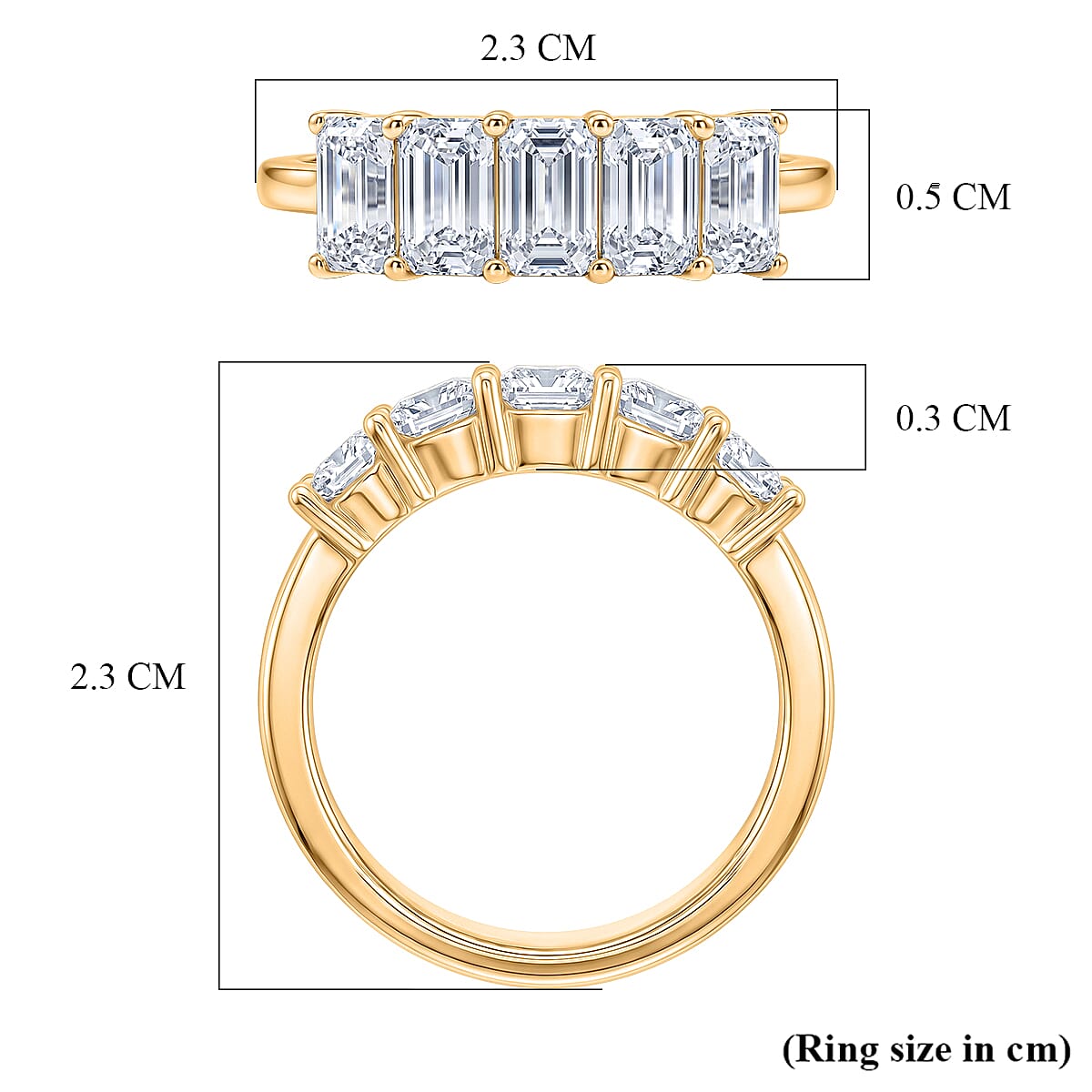 D'Joy - Moissanite 5 Stone Ring in Yellow Gold Plated Sterling Silver  1.37 Ct. 8547771 6