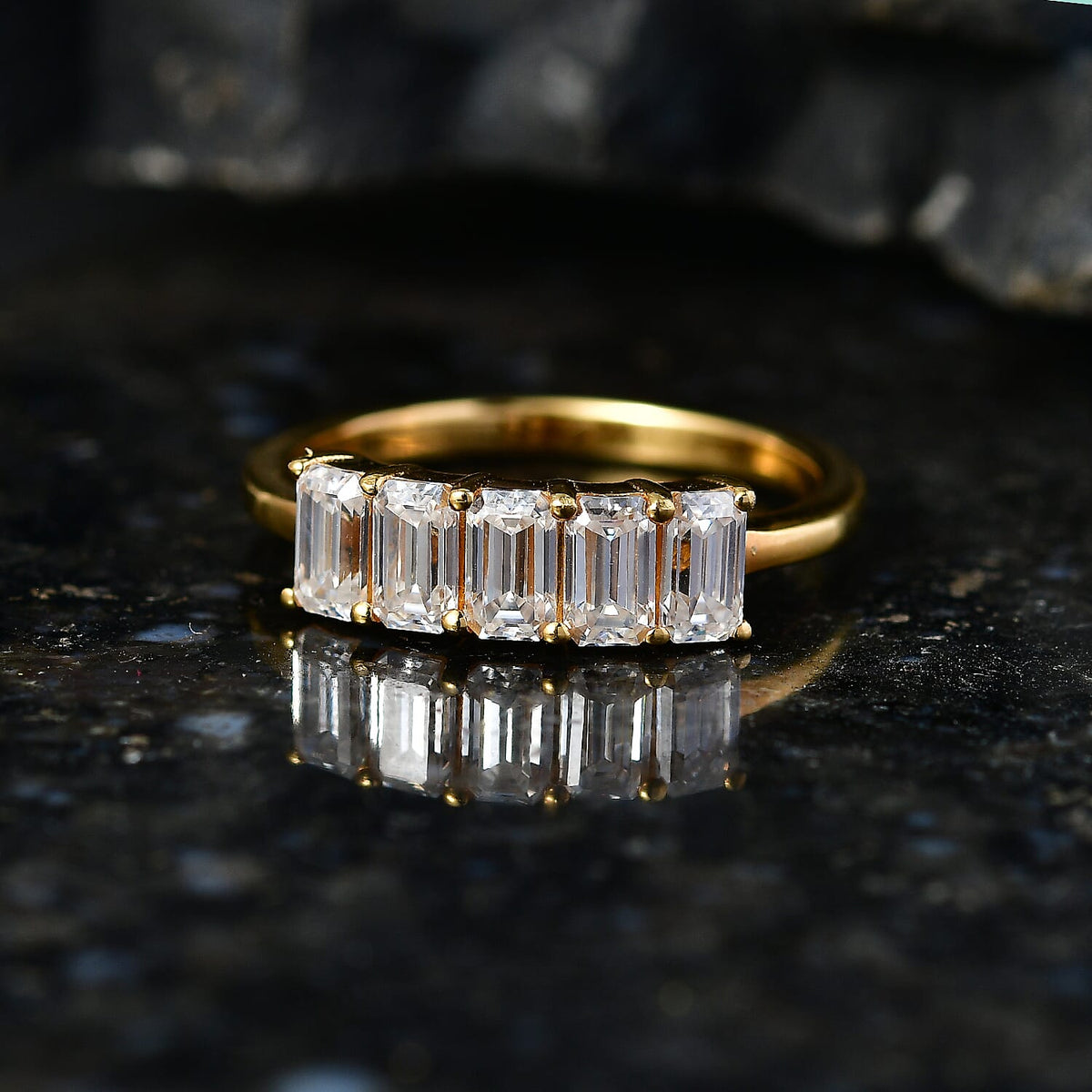 D'Joy - Moissanite 5 Stone Ring in Yellow Gold Plated Sterling Silver  1.37 Ct. V32592696 3