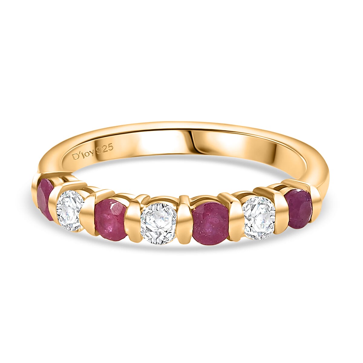 D'joy Ruby &amp; Moissanite 7 Stone Ring in 14K Yellow Gold Plating Sterling Silver 8241630 0