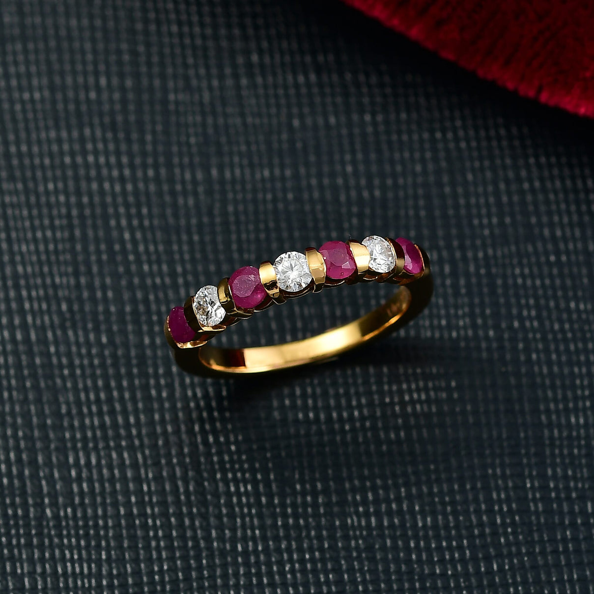 D'joy Ruby &amp; Moissanite 7 Stone Ring in 14K Yellow Gold Plating Sterling Silver 8241630 1
