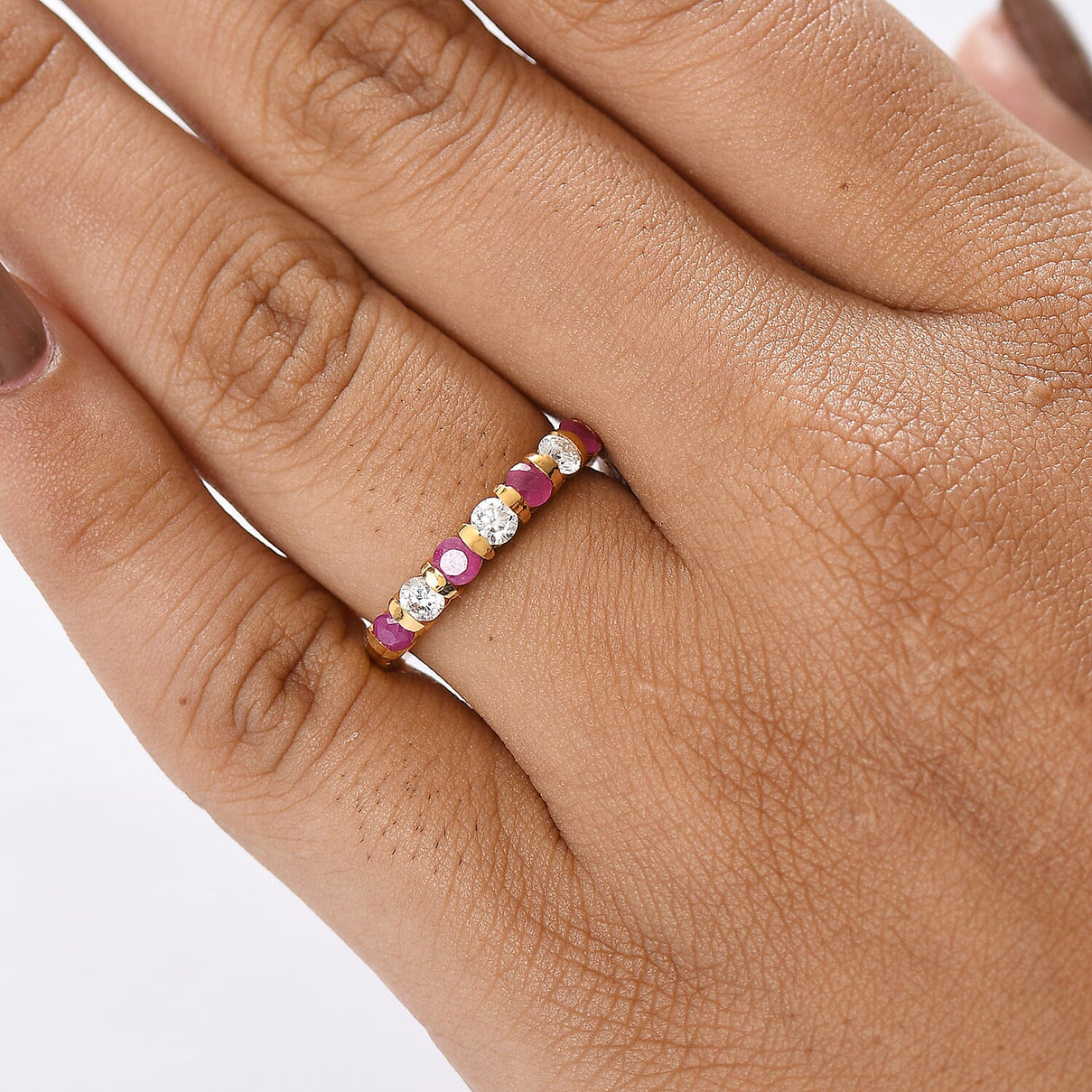 D'joy Ruby &amp; Moissanite 7 Stone Ring in 14K Yellow Gold Plating Sterling Silver 8241630 2