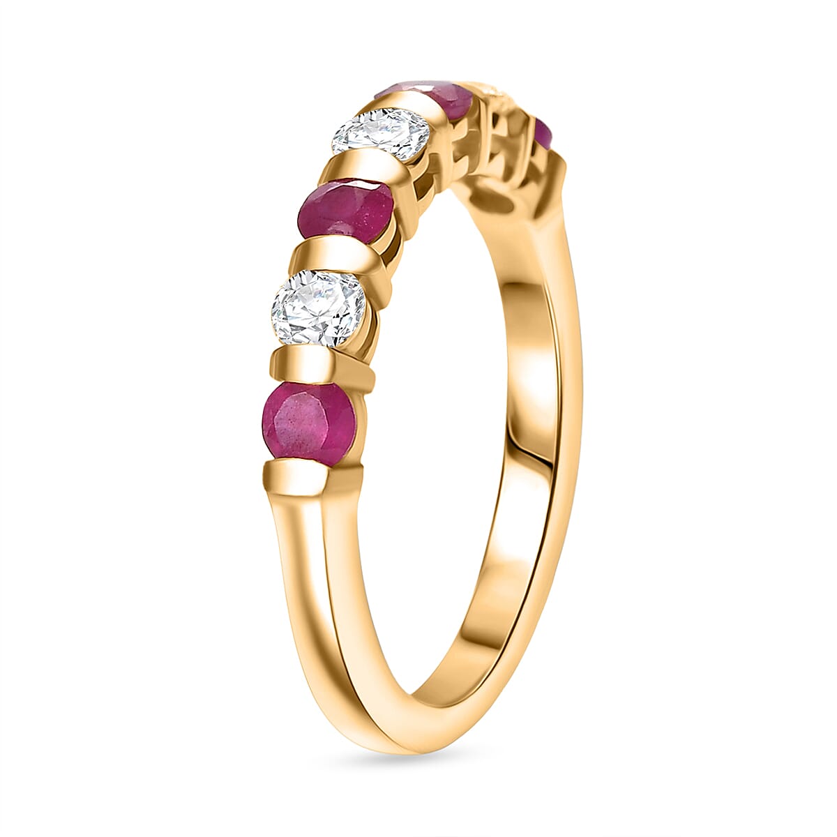 D'joy Ruby &amp; Moissanite 7 Stone Ring in 14K Yellow Gold Plating Sterling Silver 8241630 3