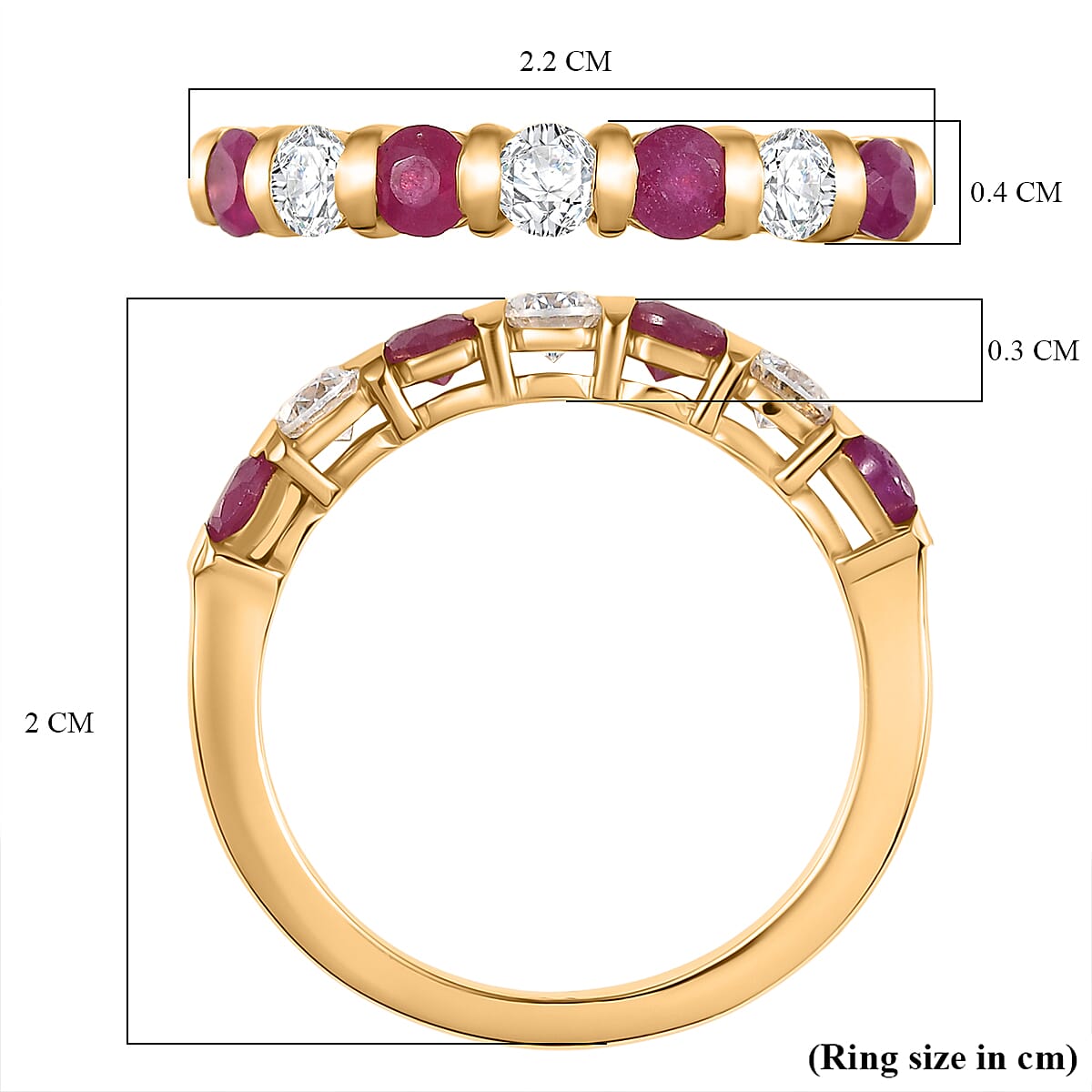 D'joy Ruby &amp; Moissanite 7 Stone Ring in 14K Yellow Gold Plating Sterling Silver 8241630 5