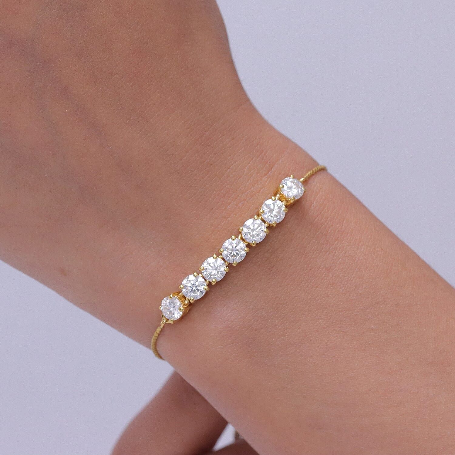 D'Joy - Moissanite Adjustable Chain Bracelet (Size - 10.5) in Yellow Gold Plated Sterling Silver 3.12 Ct. 8561885 2