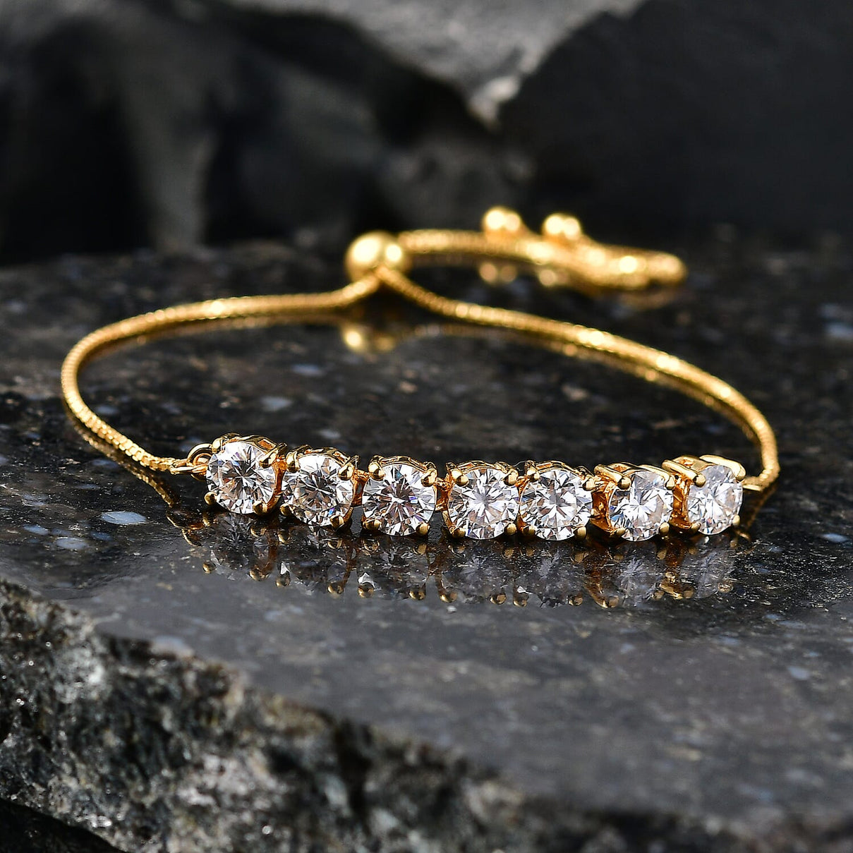 D'Joy - Moissanite Adjustable Chain Bracelet (Size - 10.5) in Yellow Gold Plated Sterling Silver 3.12 Ct. 8561885 3